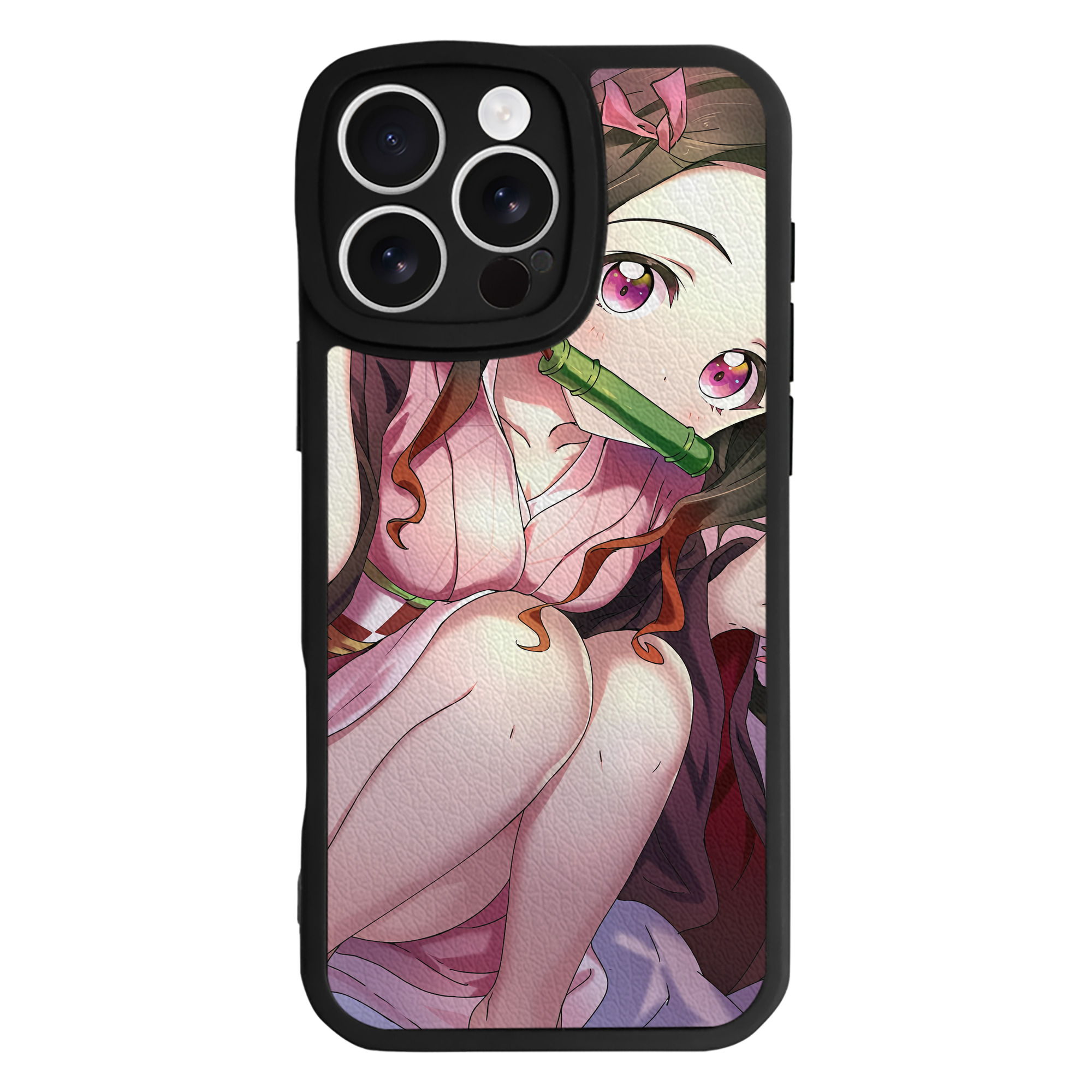 （画像用） 鬼滅の刃（きめつのやいば）竈門 禰󠄀豆子／かまど ねずこ Kamado Nezuko 【iPhone 16シリーズ対応】シリコンスマホケース（レザー調） 材質：シリコン